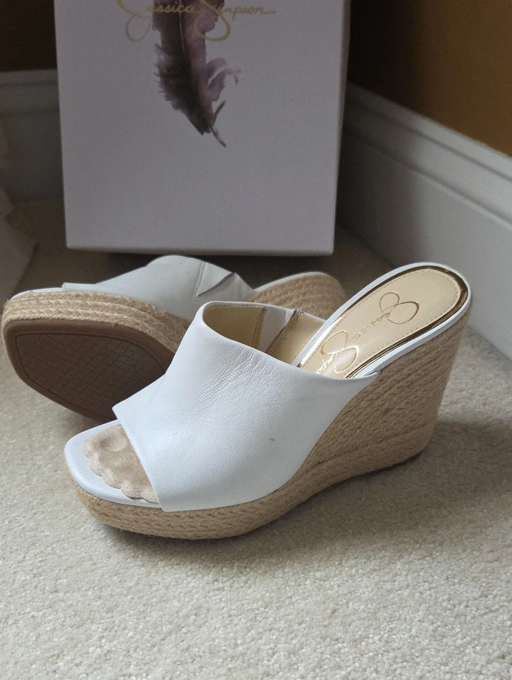 Jessica Simpson White Espadrille Wedge Slide Sandal